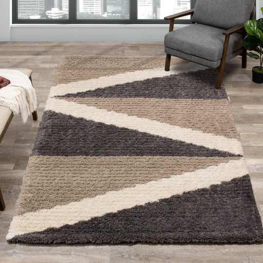 Rondo Beige Grey Cream Zig Zag Rug - Furniture Depot