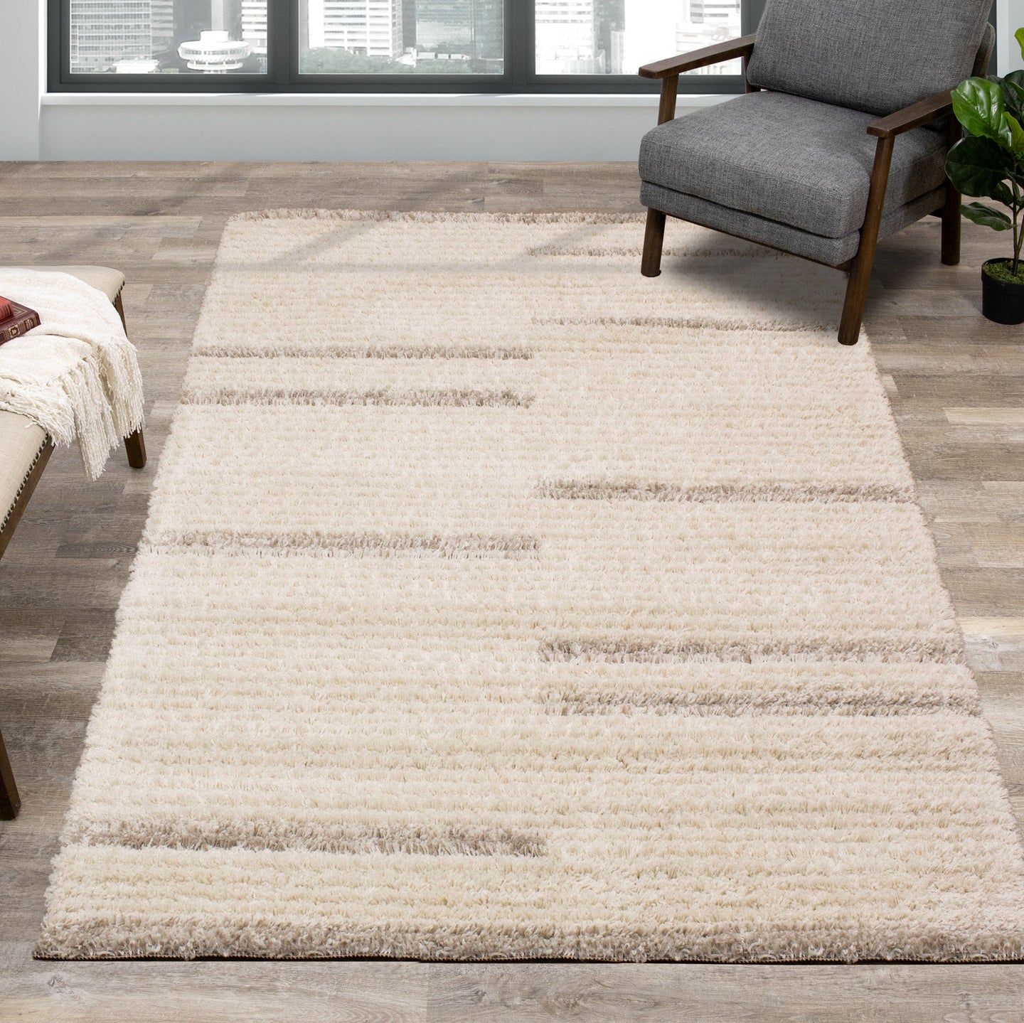 Rondo Cream Beige Shag Rug - Furniture Depot