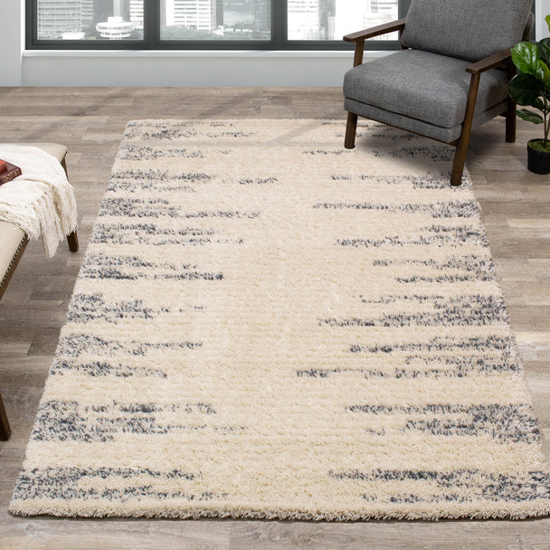 Rondo Cream Blue Modern Striped Rug - Furniture Depot