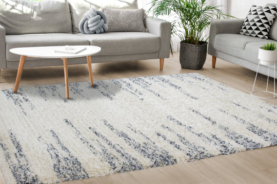 Rondo Cream Blue Modern Striped Rug - Furniture Depot