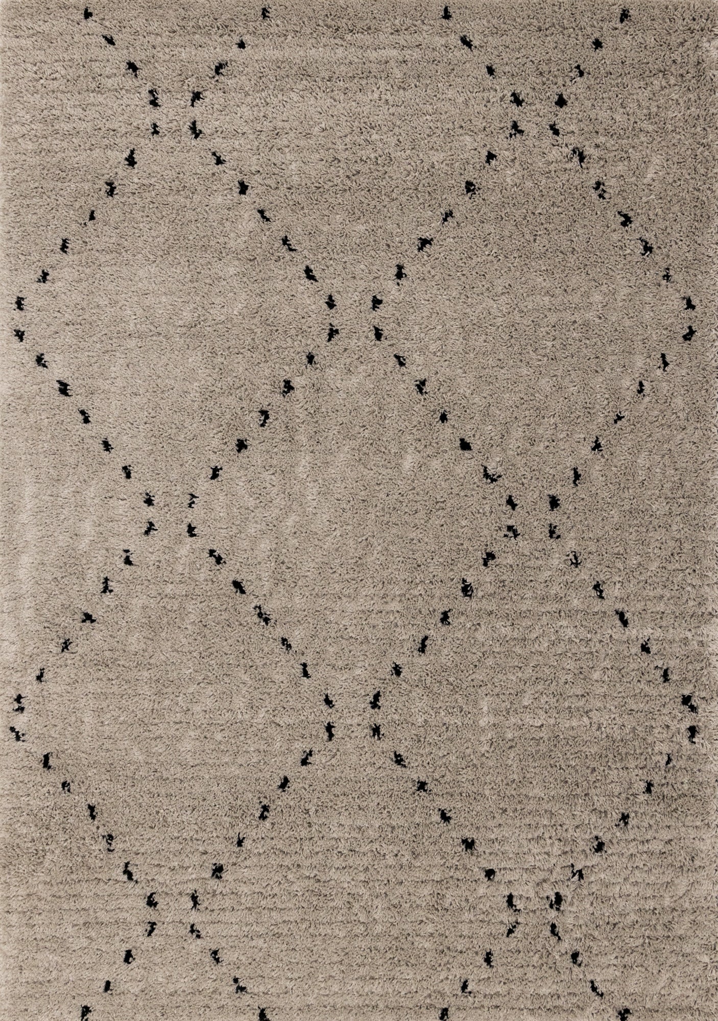 Rondo Beige Black Diamond Stitch Shag Rug - Furniture Depot