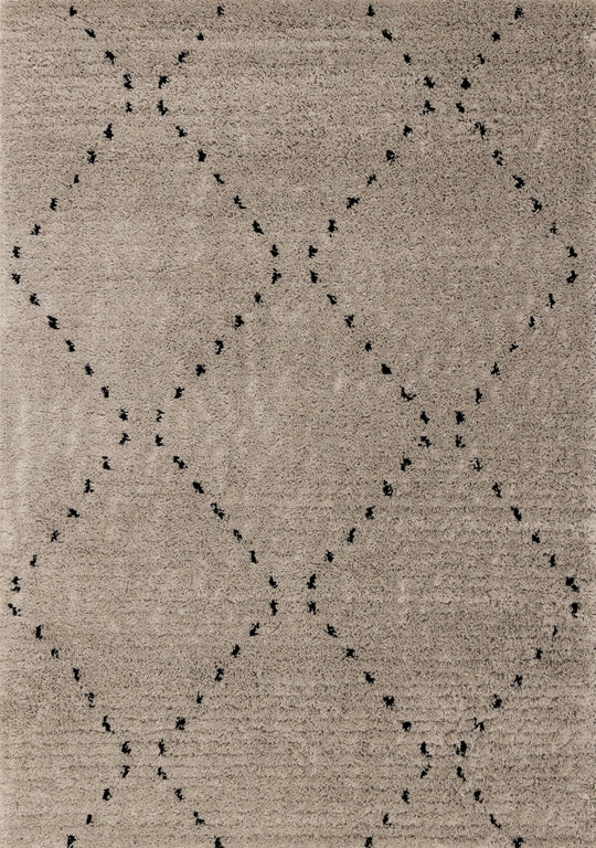 Rondo Beige Black Diamond Stitch Shag Rug - Furniture Depot