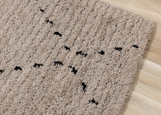 Rondo Beige Black Diamond Stitch Shag Rug - Furniture Depot