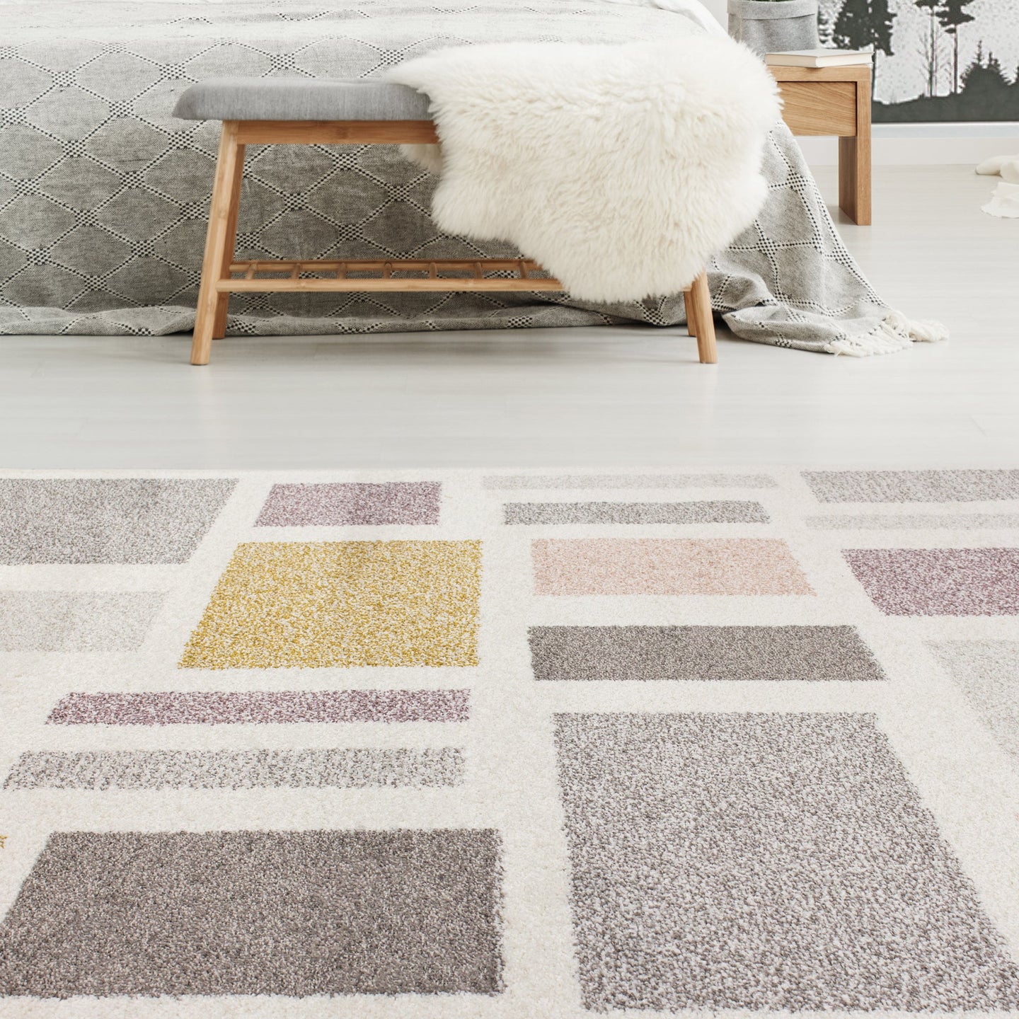 Sable Cream Purple Yellow Blocks Rug - Furniture Depot