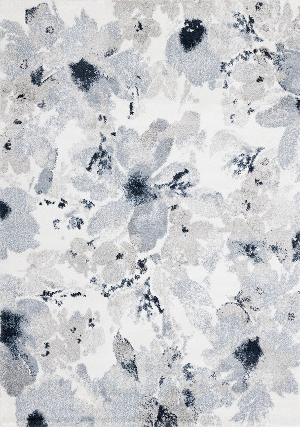 Sable Grey Cream Blue Floral Pattern Rug - Furniture Depot