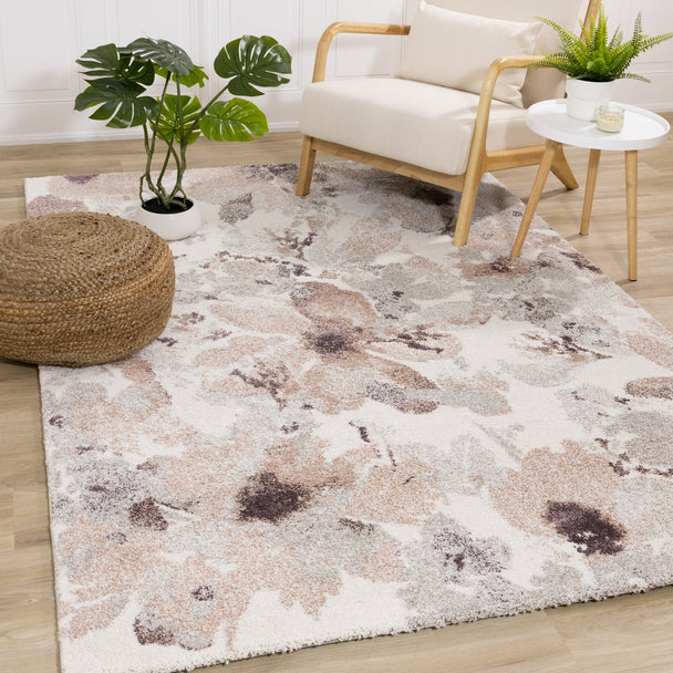 Sable Cream Grey Pink Flowers Rug - Furniture Depot