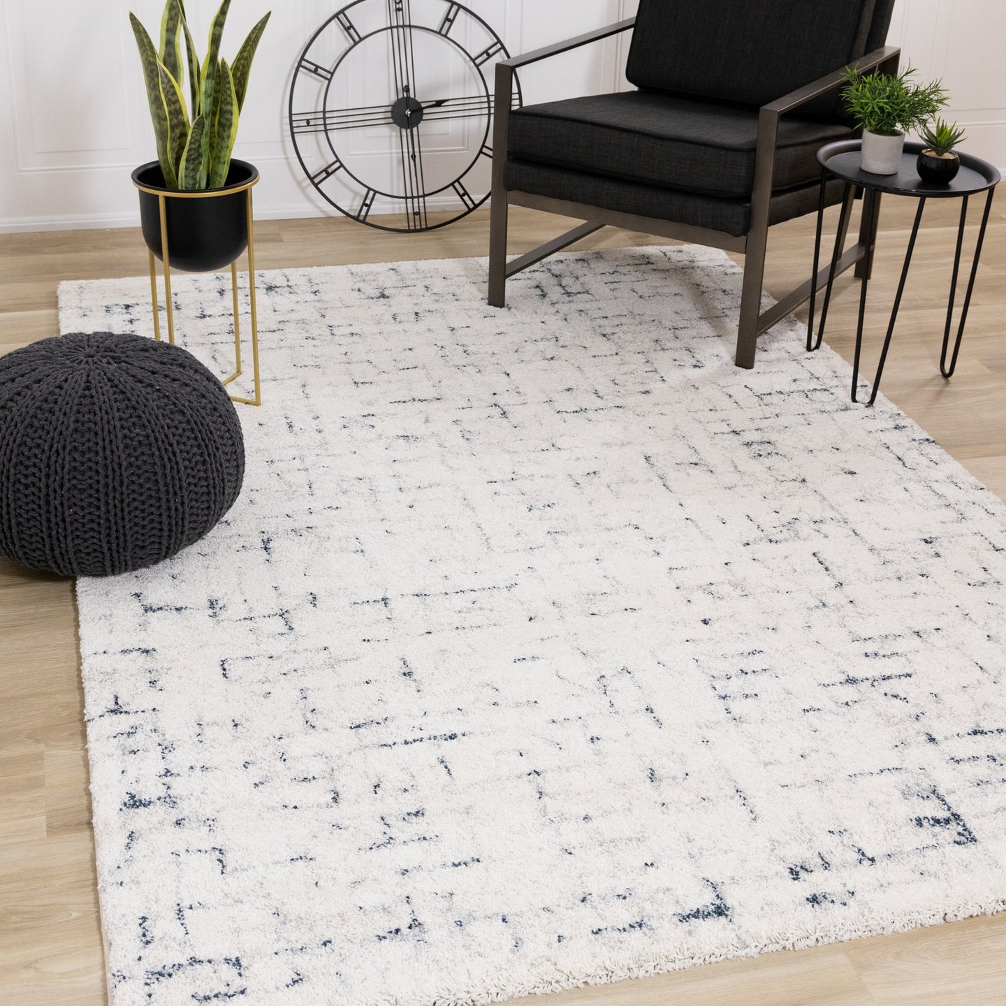 Sable Cream Blue Soft Grid Rug - Furniture Depot