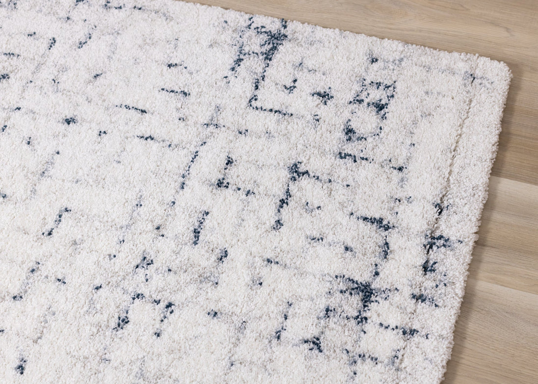 Sable Cream Blue Soft Grid Rug - Furniture Depot