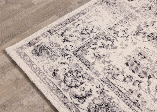 Safi Cream Grey Traditional Border Rug - Furniture Depot