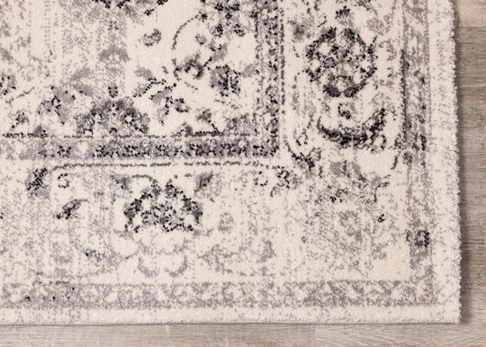 Safi Cream Grey Traditional Border Rug - Furniture Depot