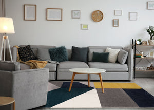 Safi Grey Blue Large Geometry Rug - Furniture Depot