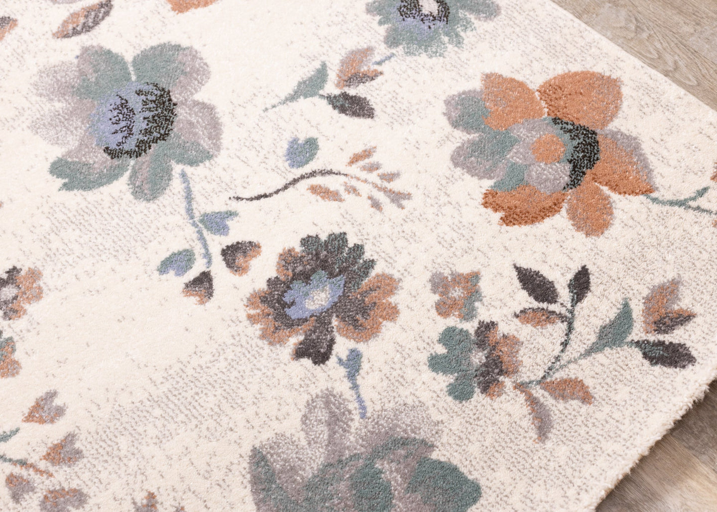 Safi Cream Grey Orange Floral Toile Rug - Furniture Depot