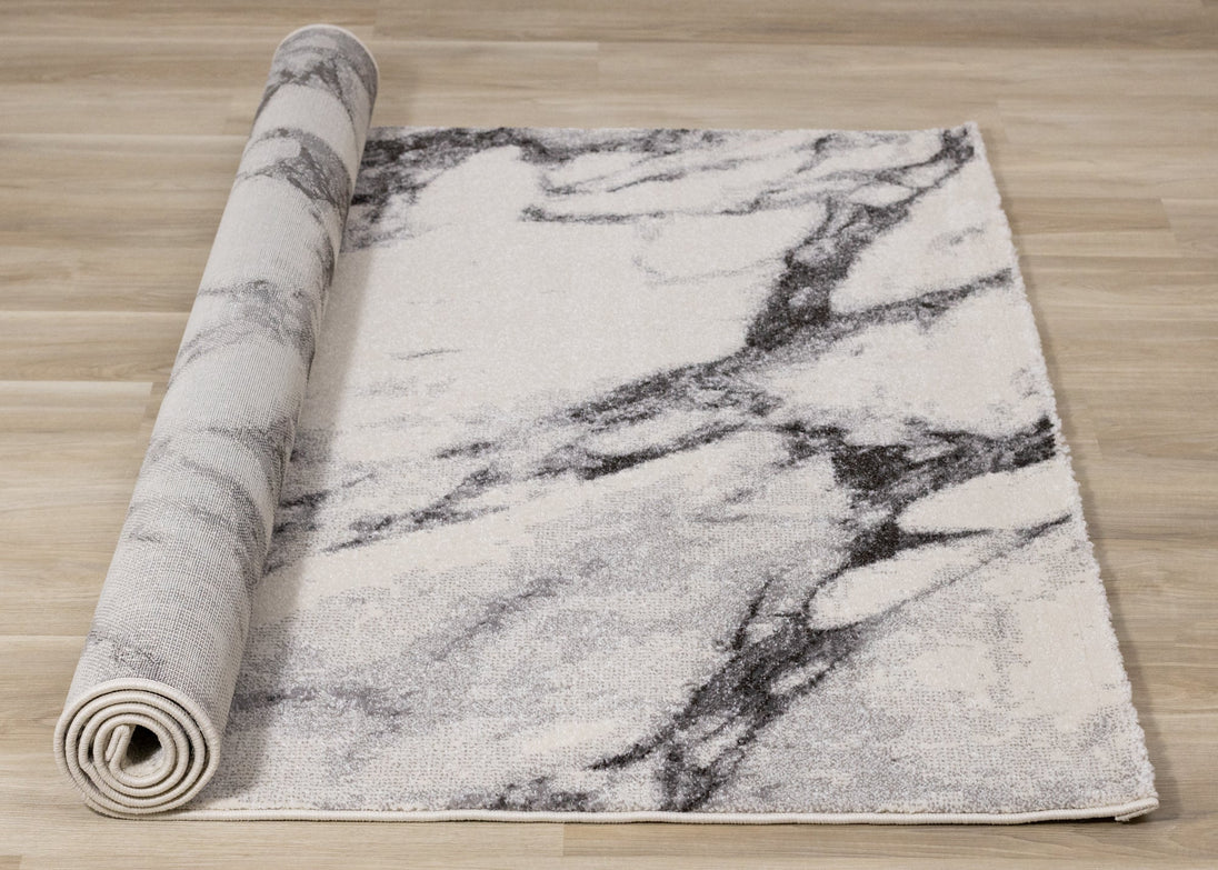 Safi Cream Grey Marble Profile Rug - Furniture Depot