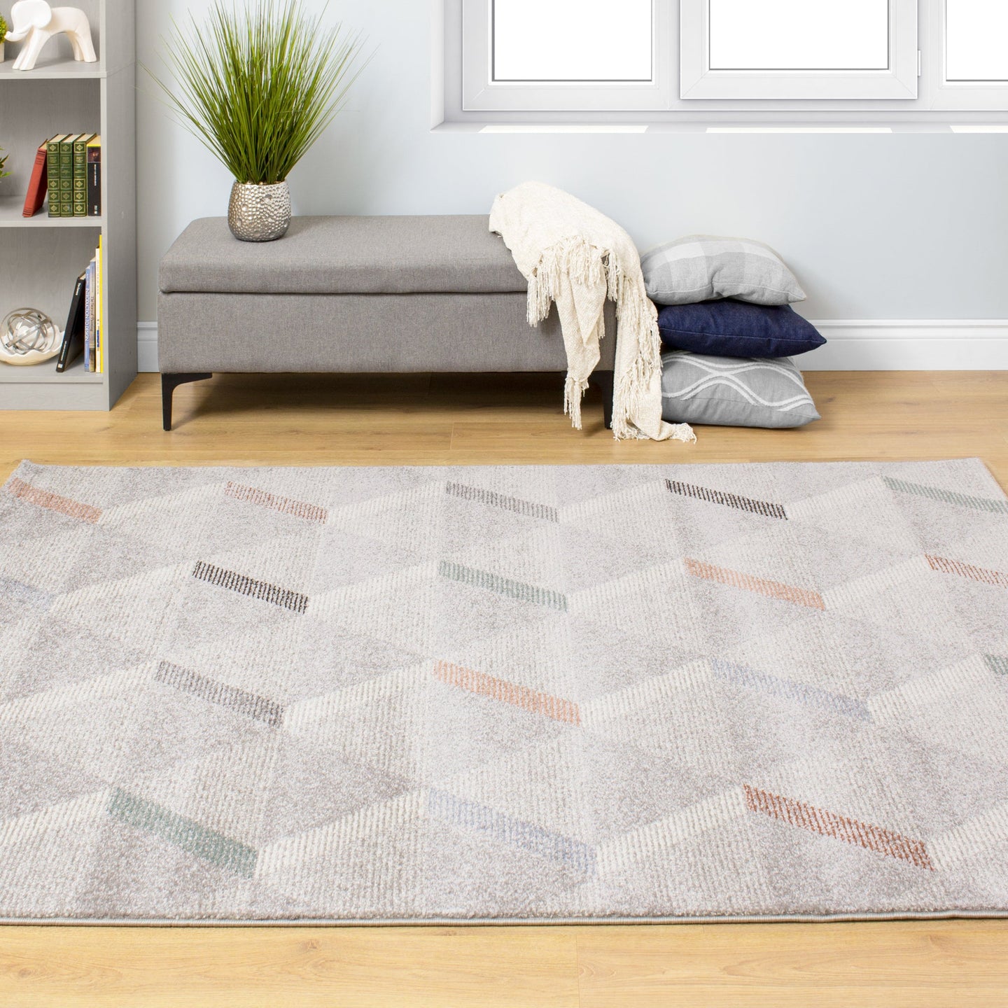 Safi Grey Green Segment Assemblage Rug - Furniture Depot