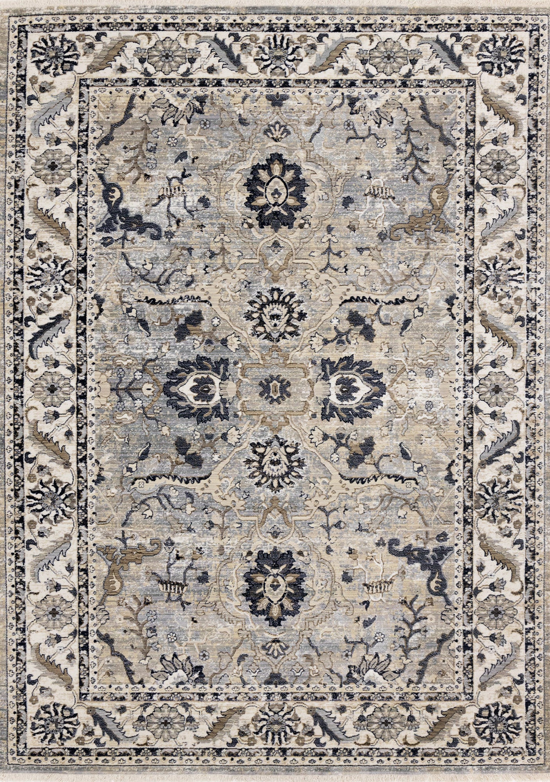 Samira Traditional Cream Blue Border Rug - Furniture Depot