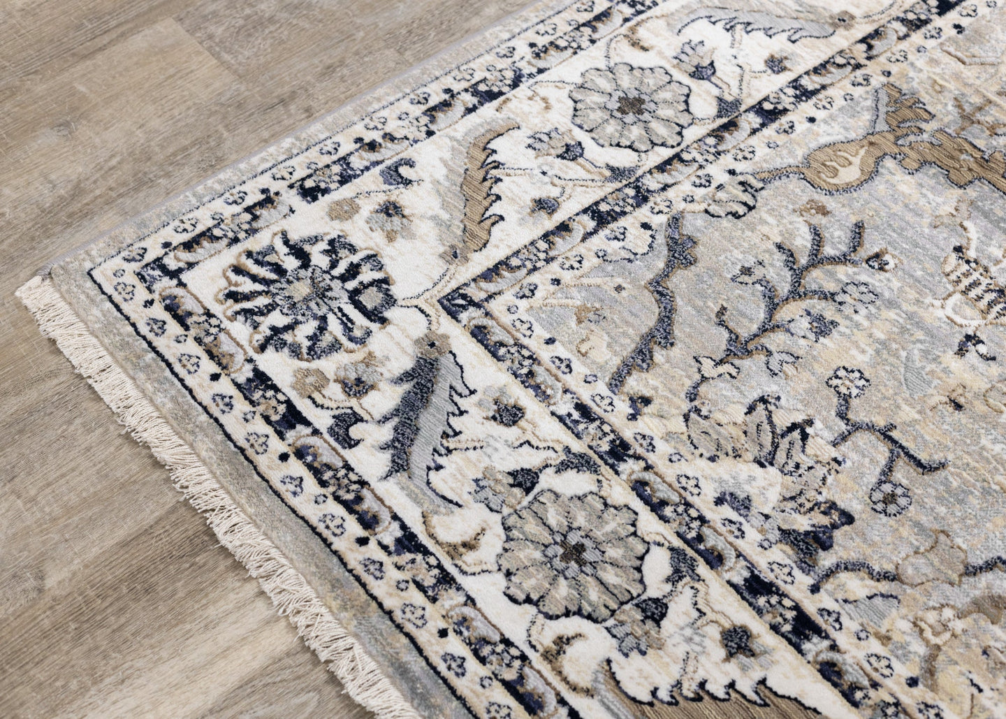 Samira Traditional Cream Blue Border Rug - Furniture Depot