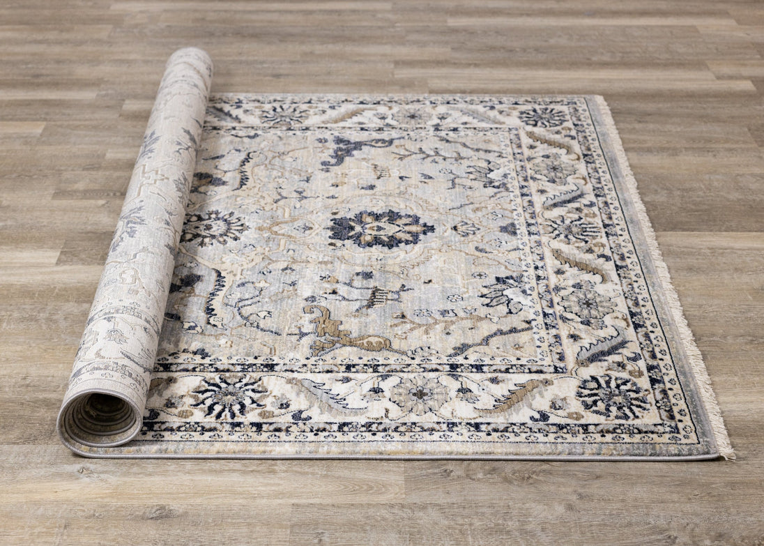 Samira Traditional Cream Blue Border Rug - Furniture Depot