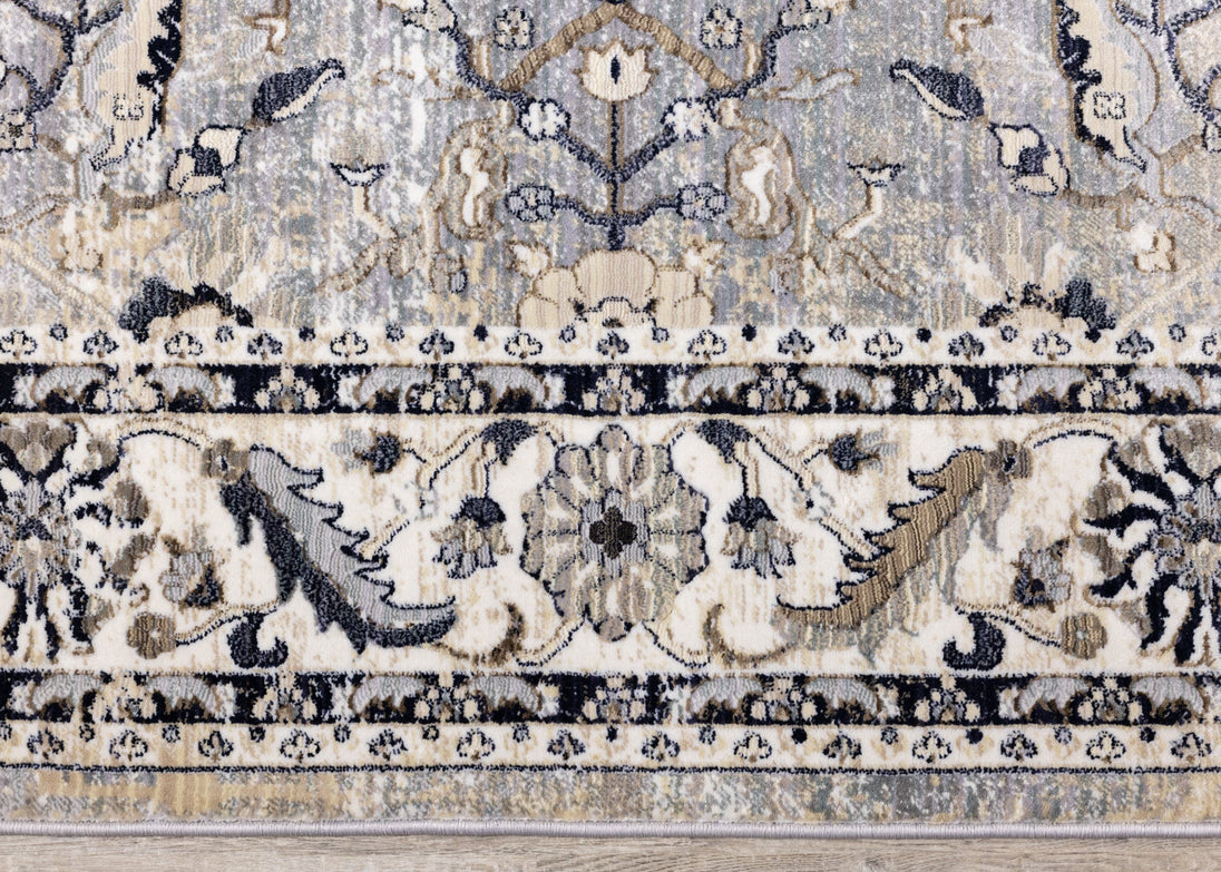 Samira Traditional Cream Blue Border Rug - Furniture Depot