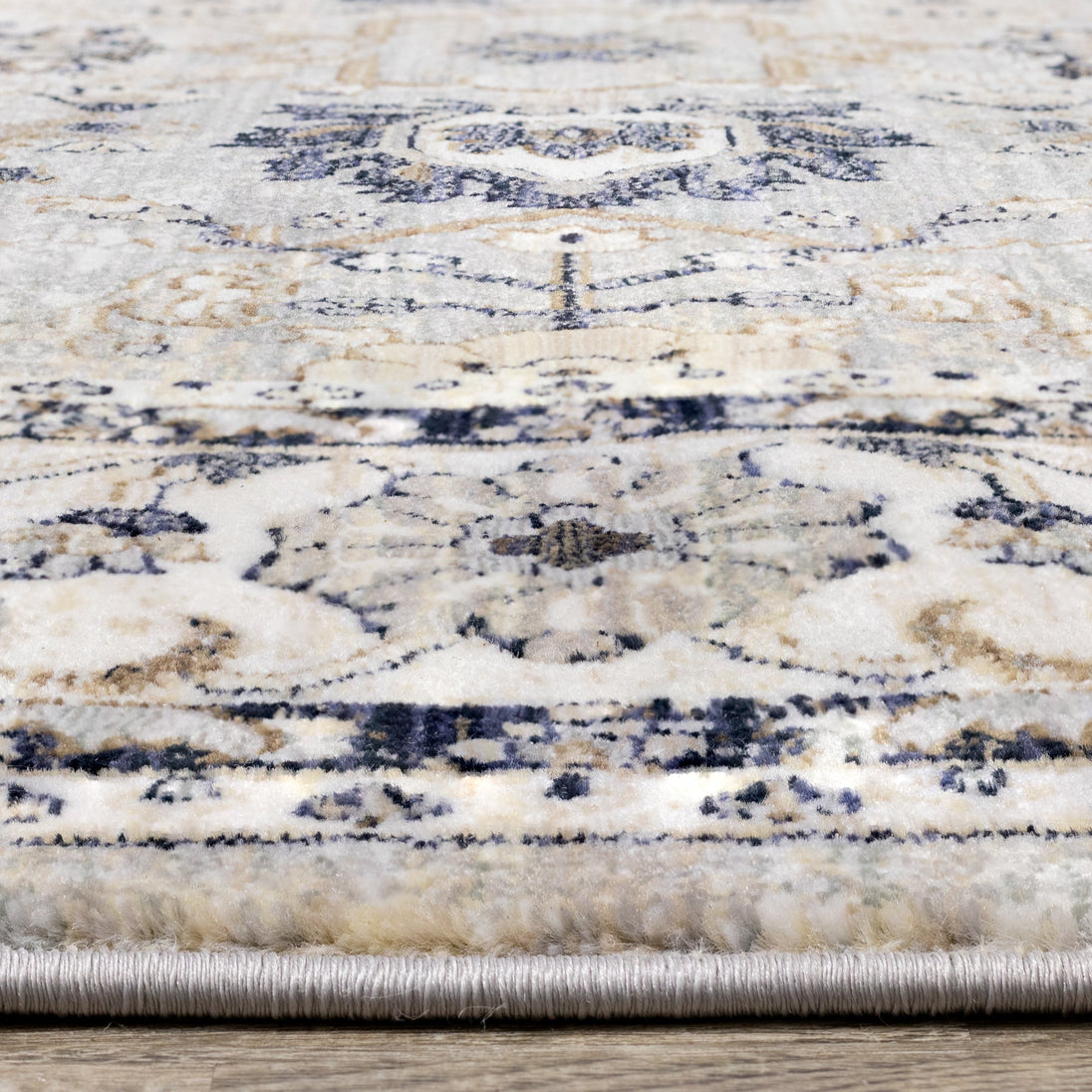 Samira Traditional Cream Blue Border Rug - Furniture Depot