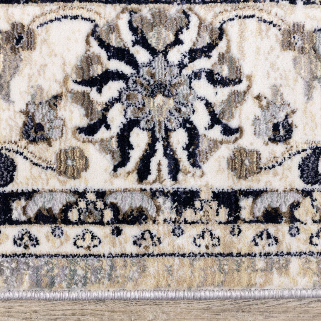 Samira Traditional Cream Blue Border Rug - Furniture Depot