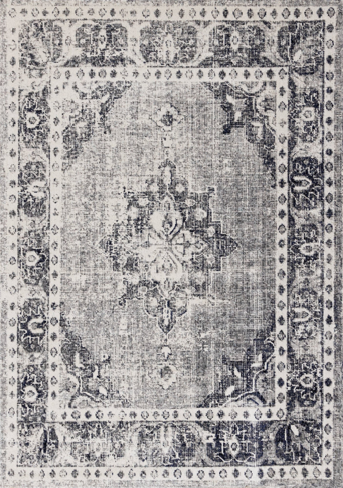 Sara Grey Black Elaborate Edging Rug - Furniture Depot