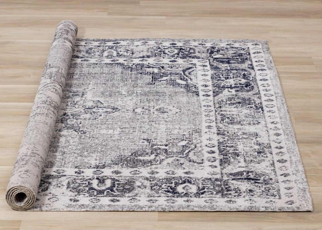 Sara Grey Black Elaborate Edging Rug - Furniture Depot