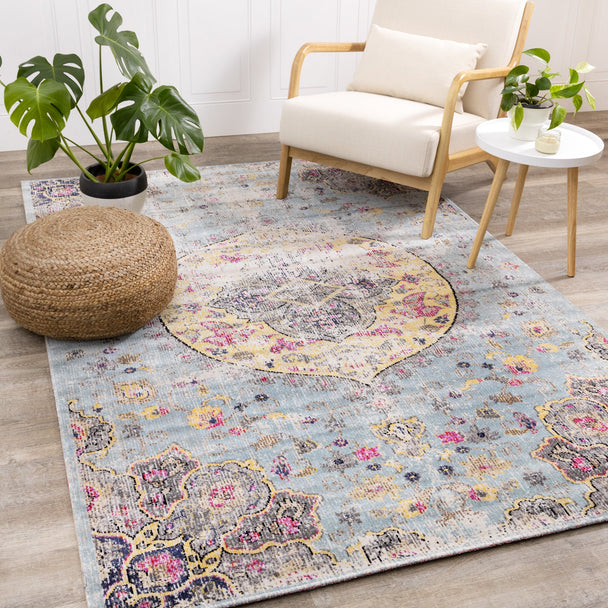 Sara Blue Yellow Jewel Centre Rug - Furniture Depot