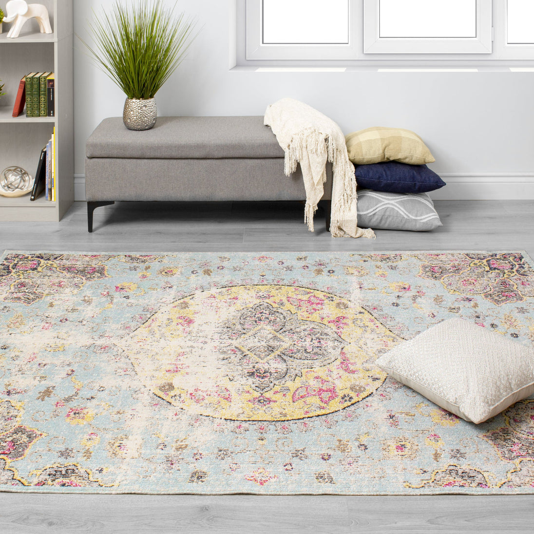 Sara Blue Yellow Jewel Centre Rug - Furniture Depot