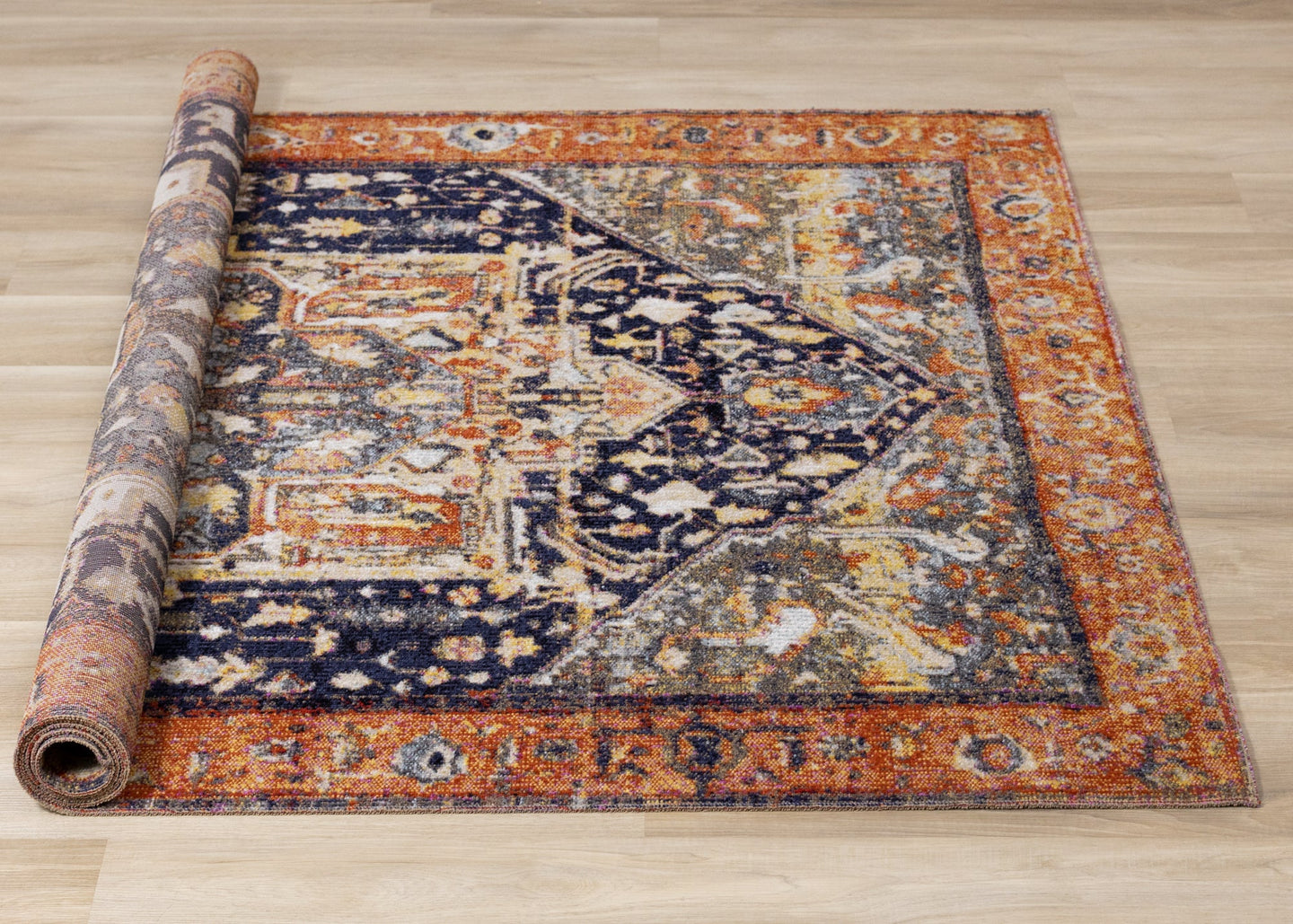 Sara Black Orange Ornate Border Rug - Furniture Depot