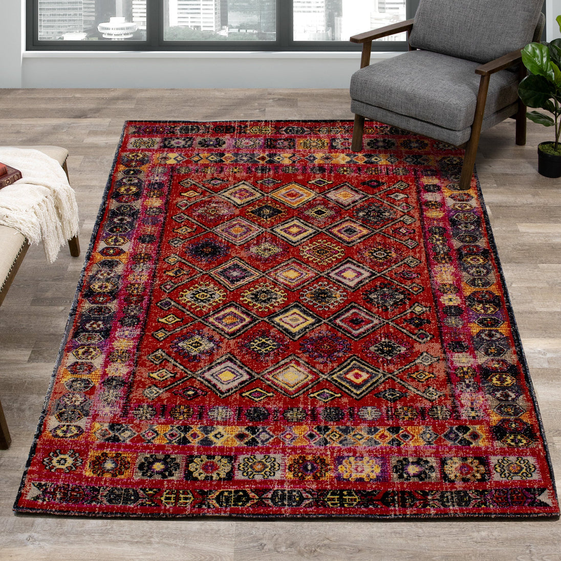 Sara Tribal Border Rug - Furniture Depot