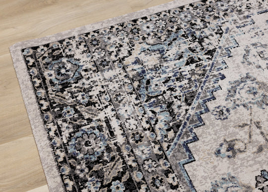 Sara Grey Blue Faded Border Rug - Furniture Depot