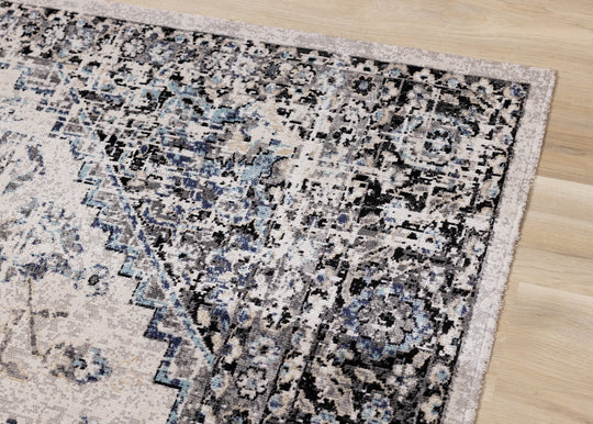 Sara Grey Blue Faded Border Rug - Furniture Depot