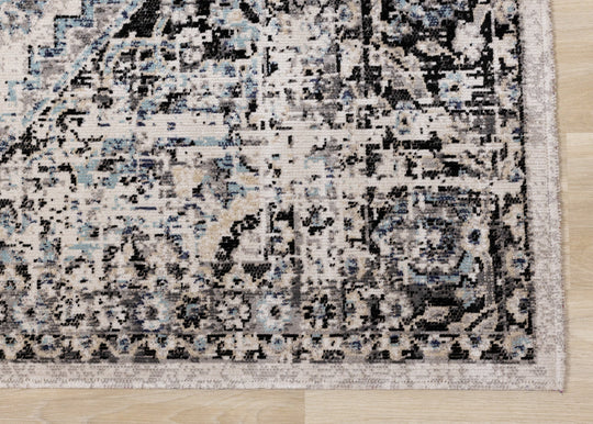 Sara Grey Blue Faded Border Rug - Furniture Depot