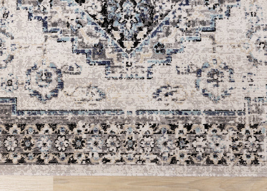 Sara Grey Blue Faded Border Rug - Furniture Depot