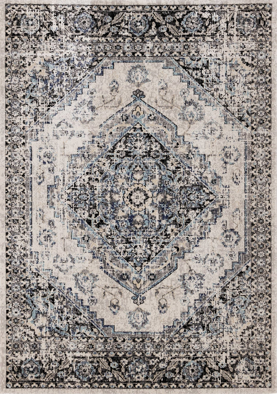 Sara Grey Blue Faded Border Rug - Furniture Depot