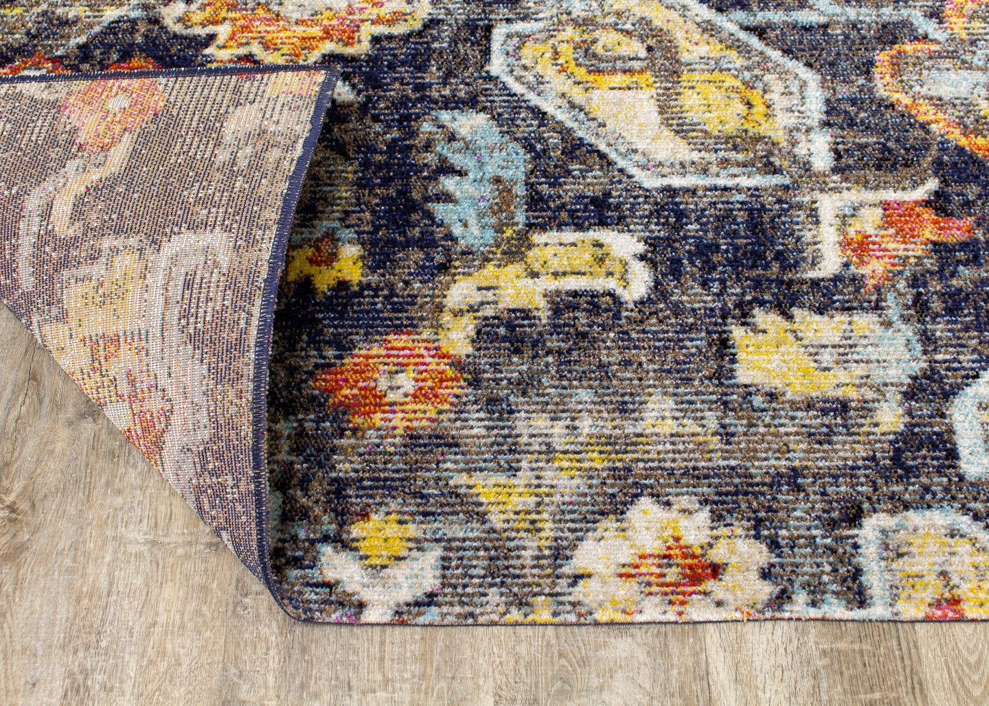 Sara Grey Blue Yellow Ornamental Rug - Furniture Depot