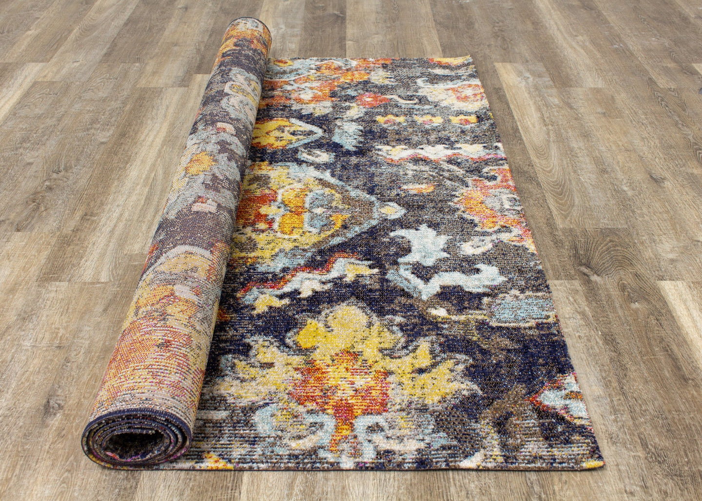 Sara Grey Blue Yellow Ornamental Rug - Furniture Depot