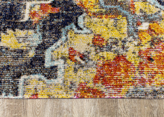 Sara Grey Blue Yellow Ornamental Rug - Furniture Depot