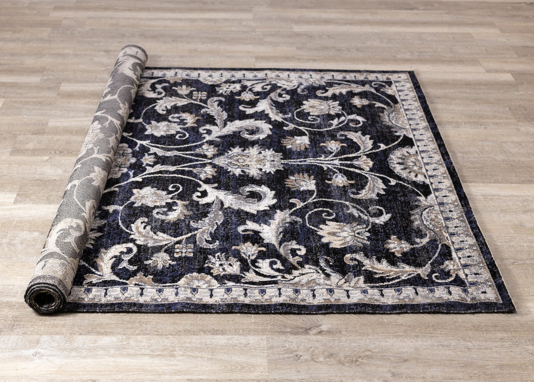 Sara Black Grey Elegant Traditional Rug - Furniture Depot