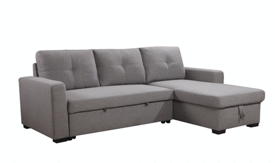 VICTOR LHF/RHF CONFIGURABLE SLEEPER SECTIONAL W/ STORAGE - LIGHT GREY LINEN - Furniture Depot