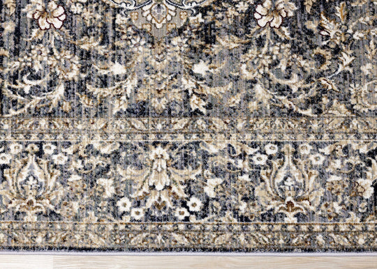 Serene Grey Beige Floral Medallion Border Rug - Furniture Depot