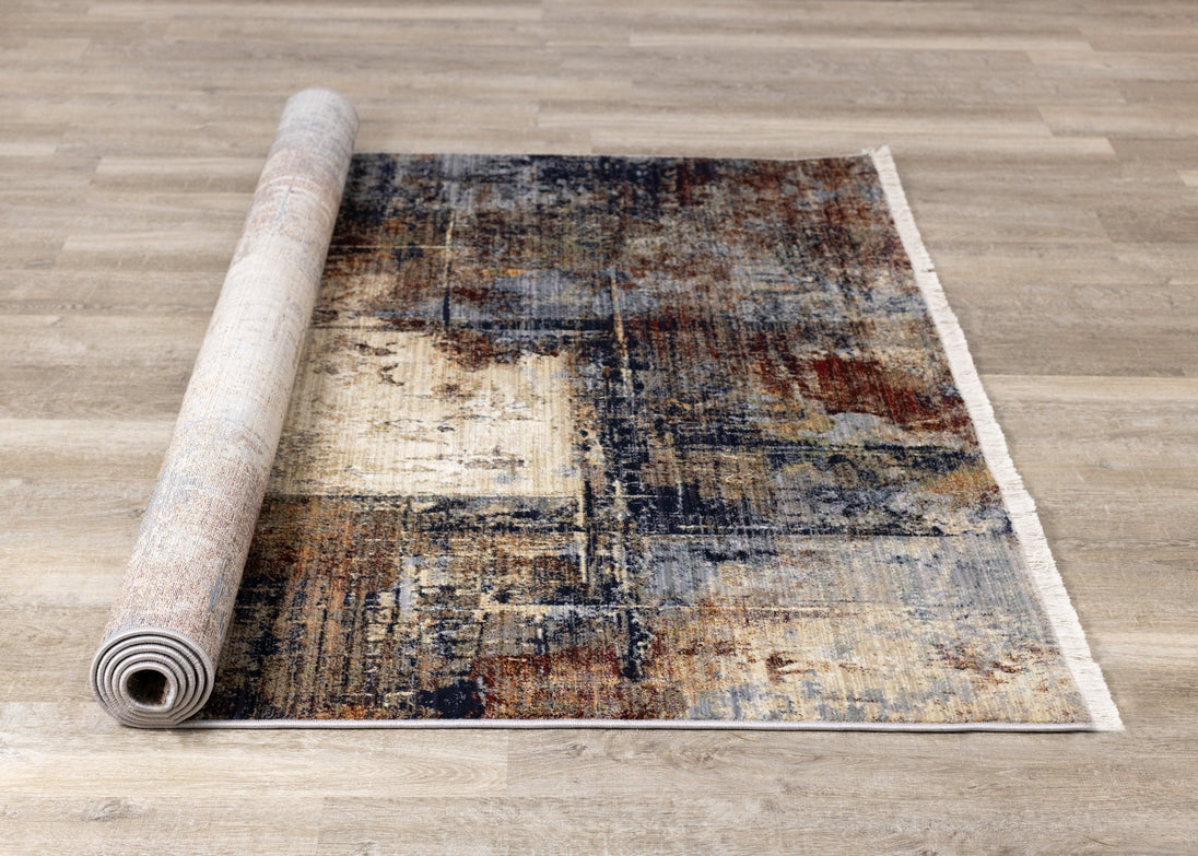 Serene Red Blue Beige Layered Distressed Rug - Furniture Depot