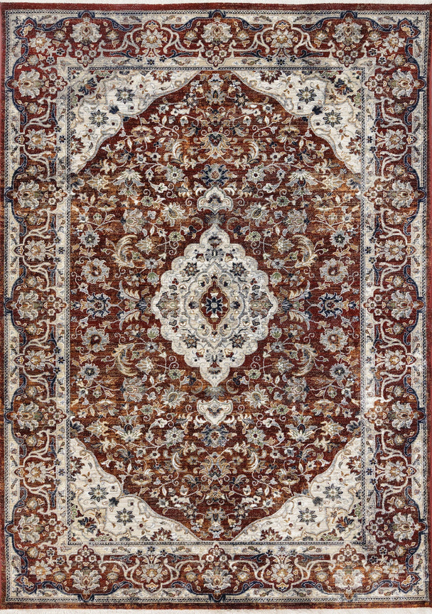 Serene Red Cream Classic Border Rug - Furniture Depot