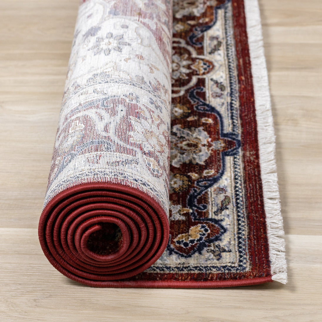 Serene Red Cream Classic Border Rug - Furniture Depot