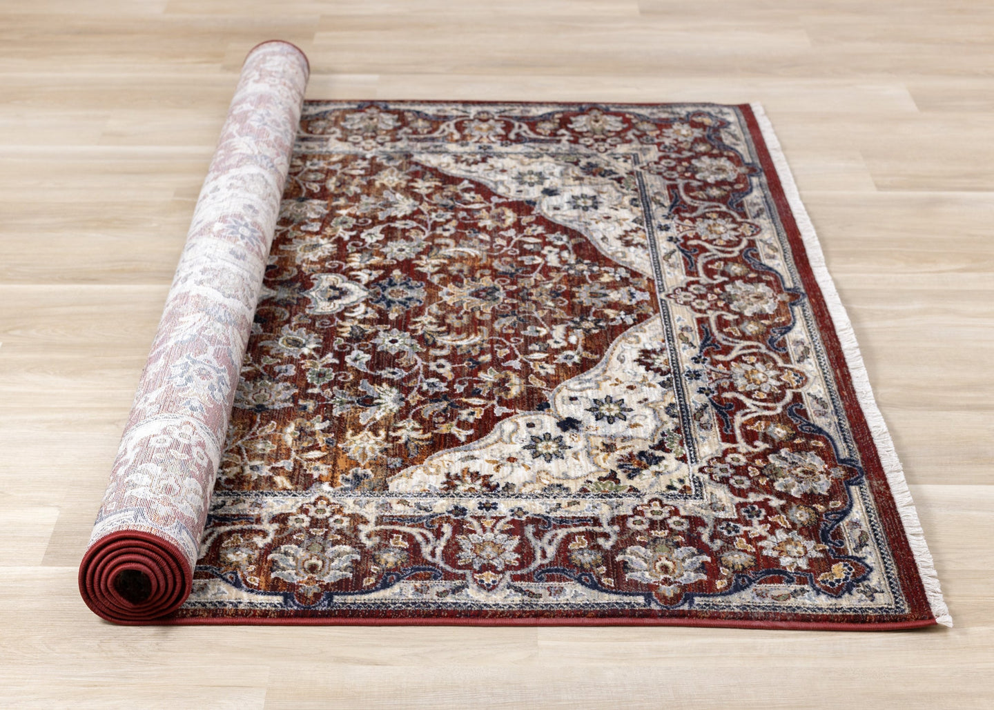 Serene Red Cream Classic Border Rug - Furniture Depot