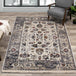 Serene Cream Blue Intricate Border Rug - Furniture Depot