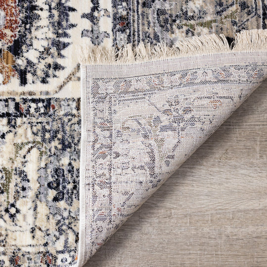 Serene Cream Blue Intricate Border Rug - Furniture Depot