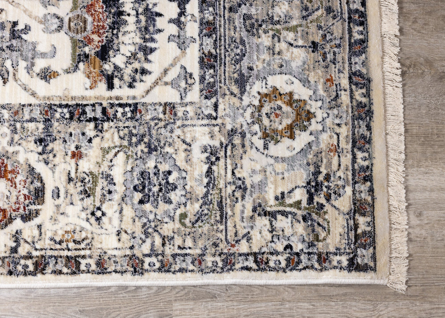 Serene Cream Blue Intricate Border Rug - Furniture Depot