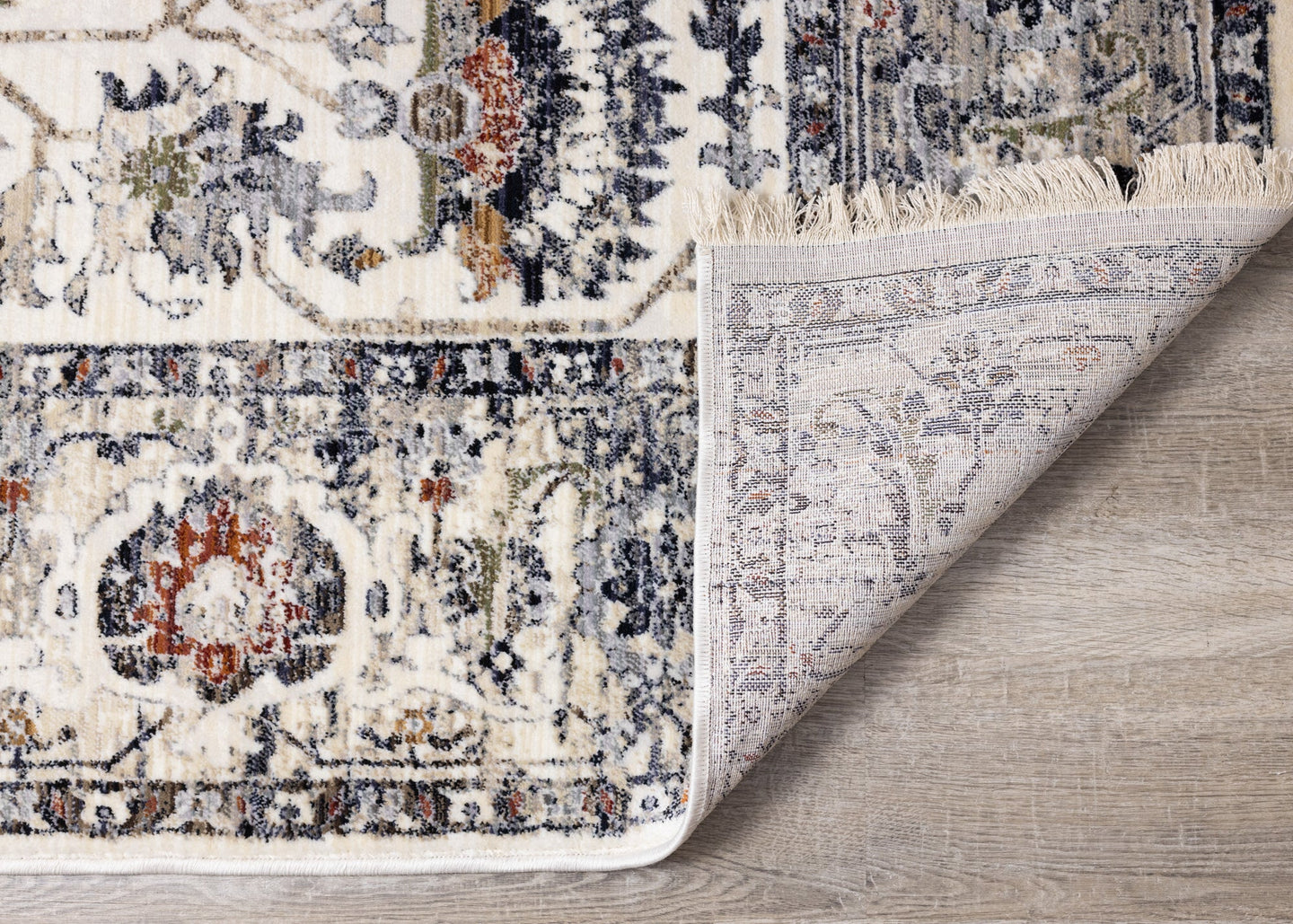 Serene Cream Blue Intricate Border Rug - Furniture Depot