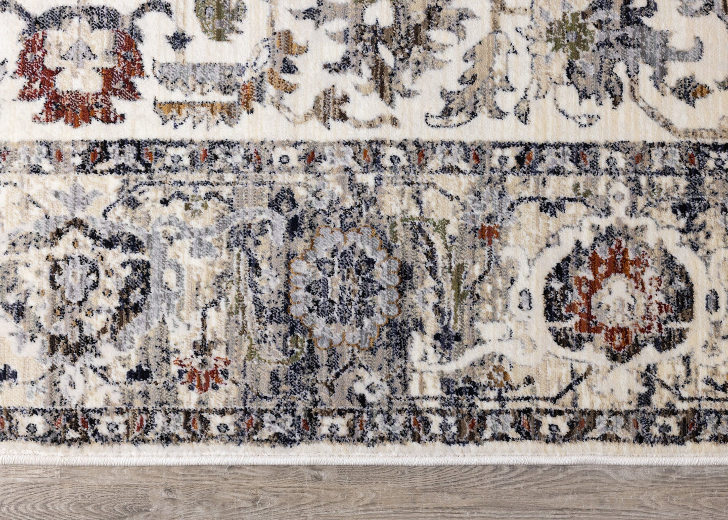 Serene Cream Blue Intricate Border Rug - Furniture Depot